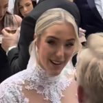 Taylor Ward stuns in an elegant highneck lace gown during third wedding to husband Riyad Mahrez in extravagant Lake Como ceremony