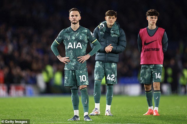 Les joueurs de Tottenham déçus après la fin du match