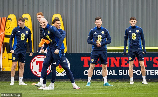 Scotland's players pictured training on the eve of their Nations League clash with Croatia