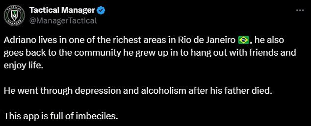 Adriano en dehors des terrains