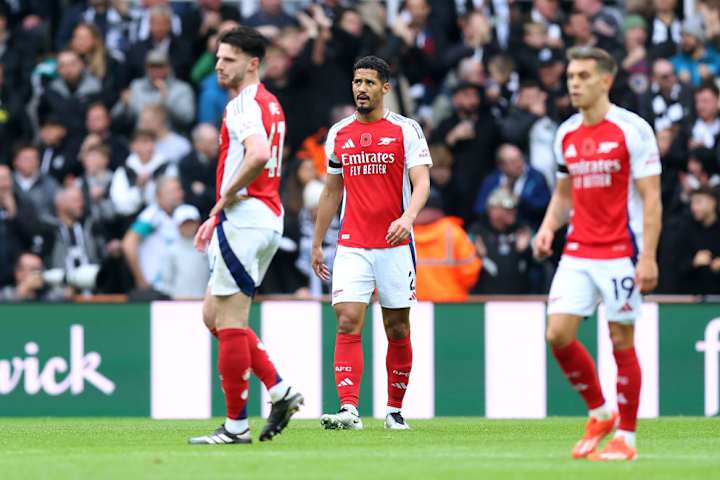 William Saliba looks on after Newcastle's goal against Arsenal