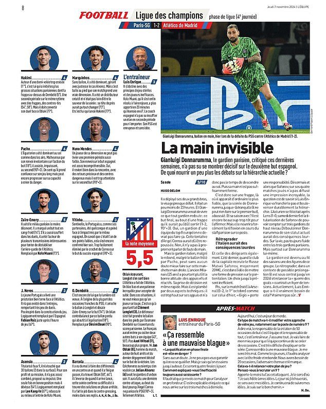Donnarumma critiqué dans L'Equipe