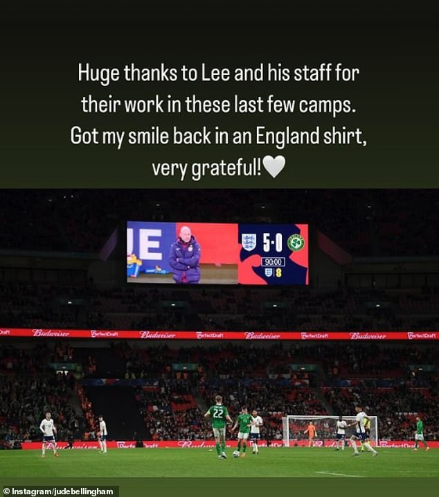 Bellingham remercie Carsley sur Instagram