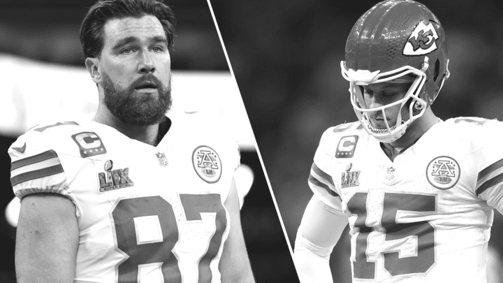 Travis Kelce et Patrick Mahomes après la défaite au Super Bowl 59