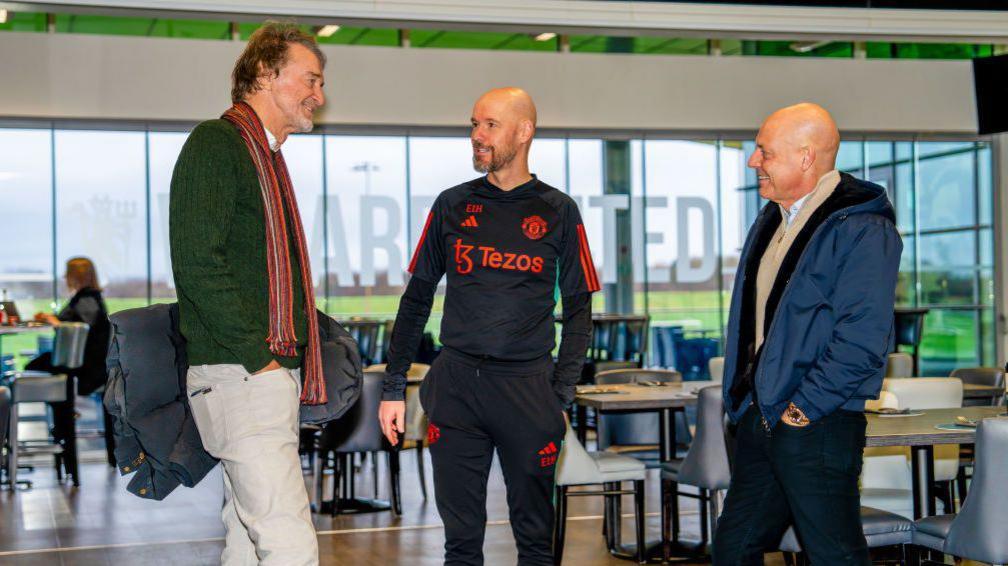Sir Jim Ratcliffe, Erik ten Hag and Dave Brailsford in conversation