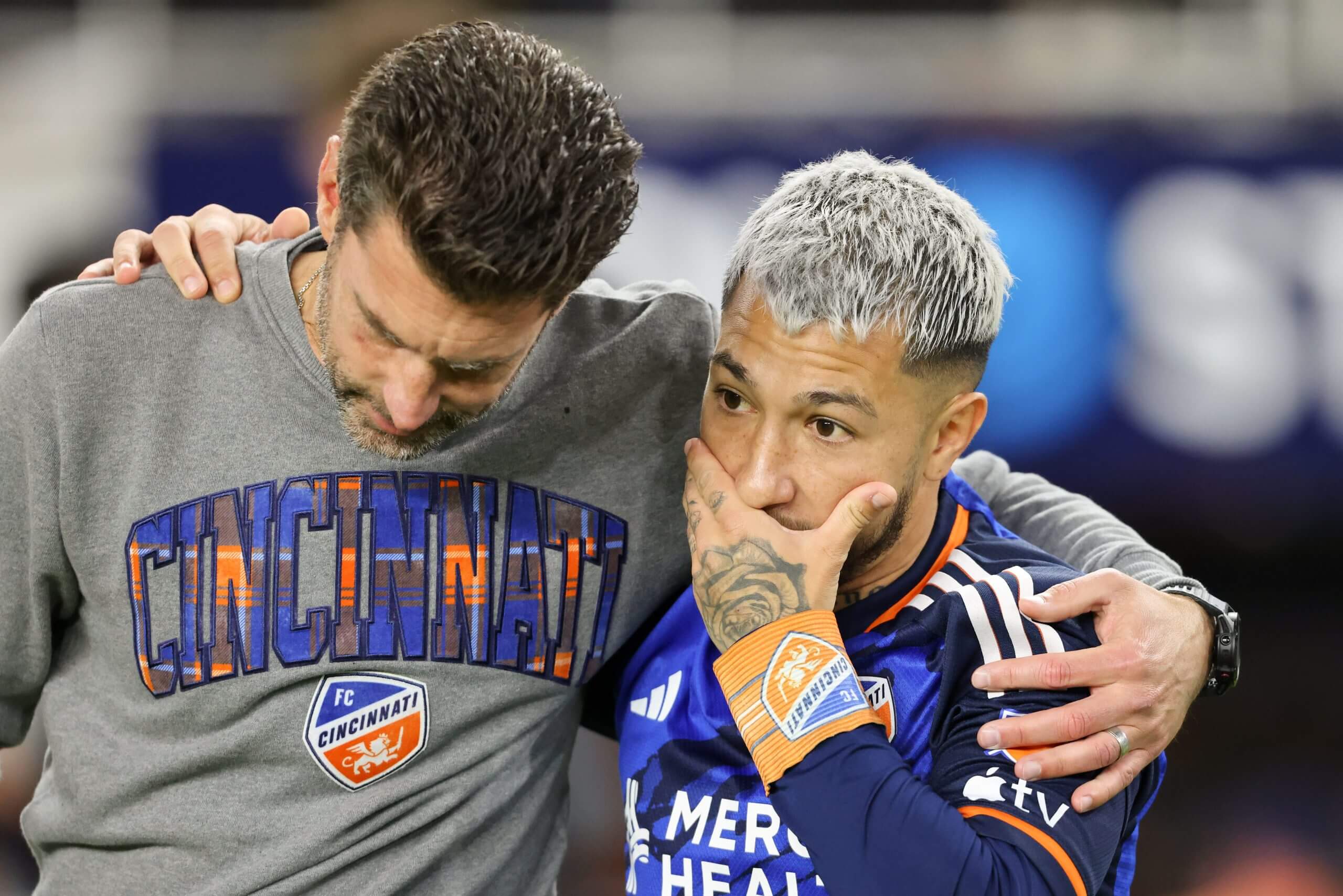 FC Cincinnati's Pat Noonan and Luciano Acosta