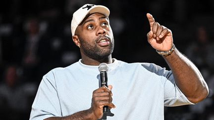 Teddy Riner lors du Grand Slam de Paris, le 1er février 2025. (VICTOR JOLY / AFP)