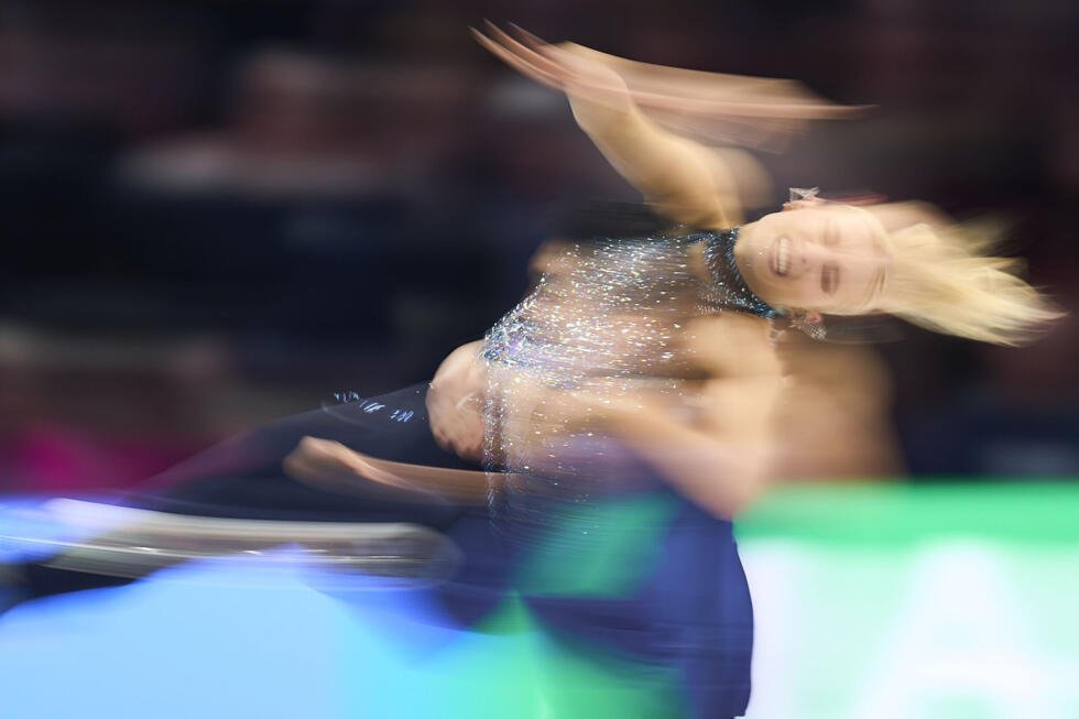 Les Australiens Holly Harris et Jason Chan lors de l'épreuve de danse aux Mondiaux de patinage artistique à Boston