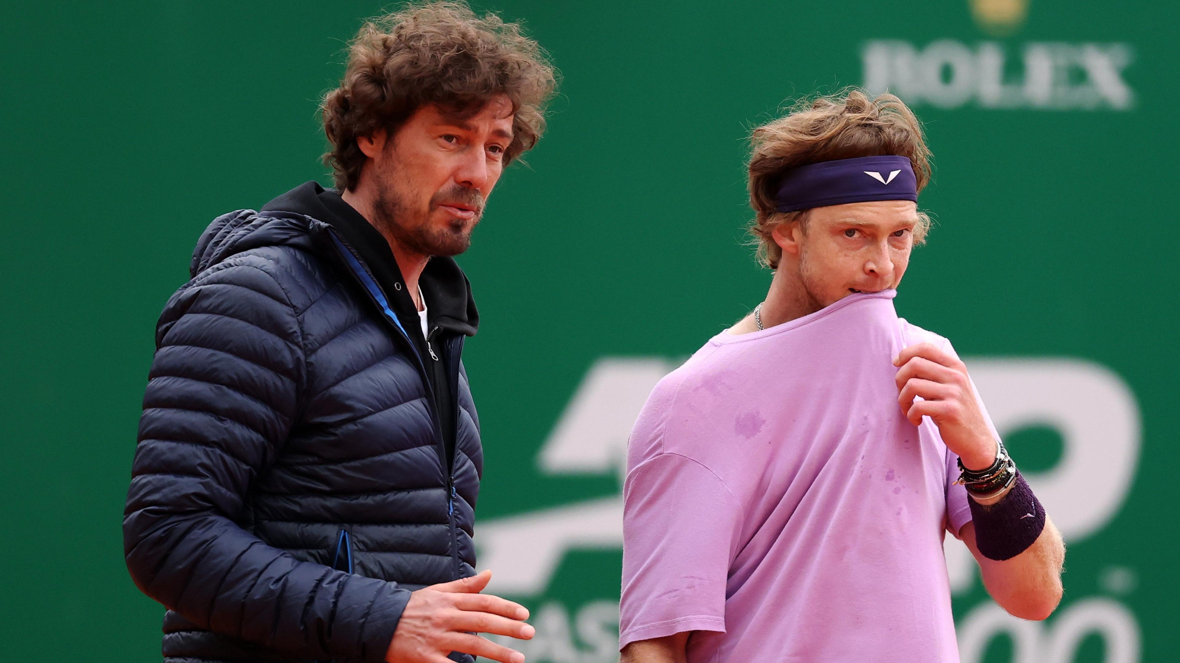 Marat Safin et Andrey Rublev lors d'une séance d'entraînement au Monte Carlo Masters