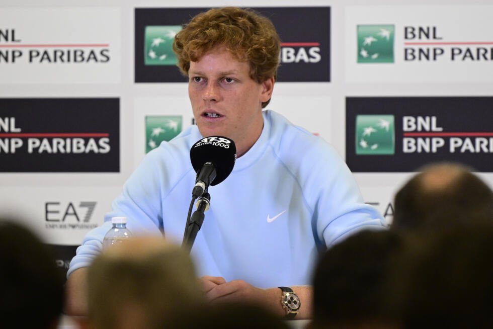Le N.1 mondial Jannik Sinner lors de sa conférence de presse en marge du Masters 1000 de Rome le 5 mai 2025