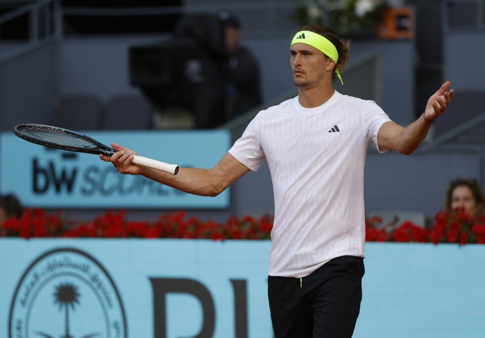 L'Allemand Alexander Zverev durant le Masters 1000 de Madrid face à l'Argentin Francisco Cerundolo le 29 avril 2025