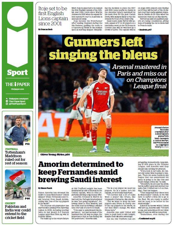 The back page of The i Newspaper