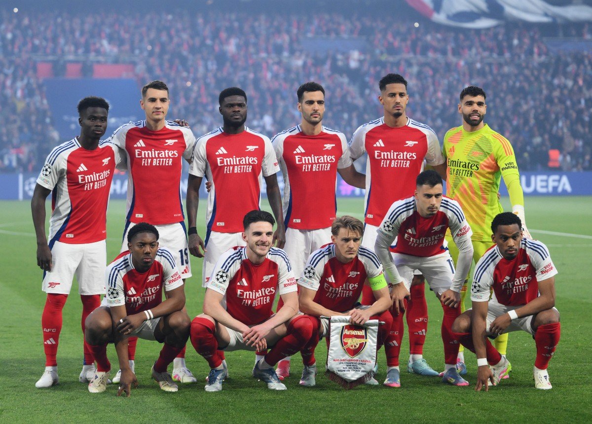 Arsenal aligné avant le match contre le PSG