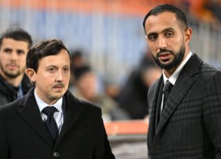Mehdi Benatia et Pablo Longoria lors d'un match de Ligue 1