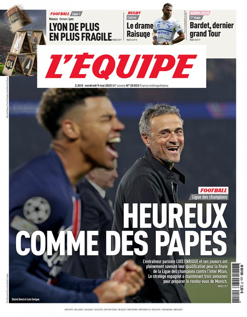 La Une de L'Equipe 9 mai 2025
