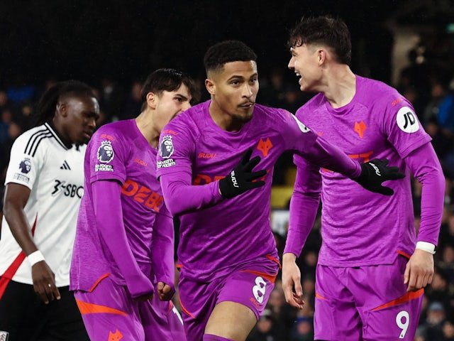 Joao Gomes célèbre un but contre Fulham, Wolverhampton Wanderers