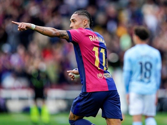 Raphinha célèbre un but contre Celta Vigo, le 19 avril 2025