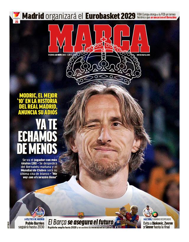 Le 23 mai 2025, la une du quotidien sportif espagnol “Marca” couronne Luka Modrić, le roi du Real Madrid.