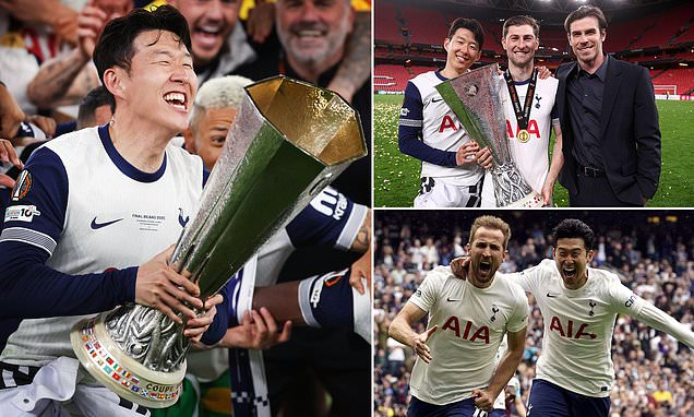 Son Heung-min célébrant avec le trophée