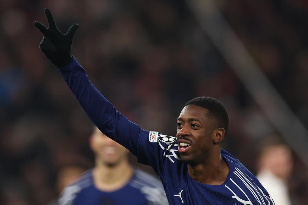 Ousmane Dembélé vient de marquer pour le PSG contre le VfB Stuttgart en phase de ligue de C1 le 29 janvier 2025 à Stuttgart