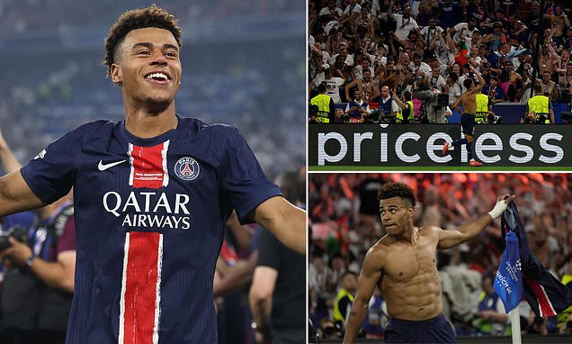 Desire Doue en action lors de la finale de la Ligue des Champions