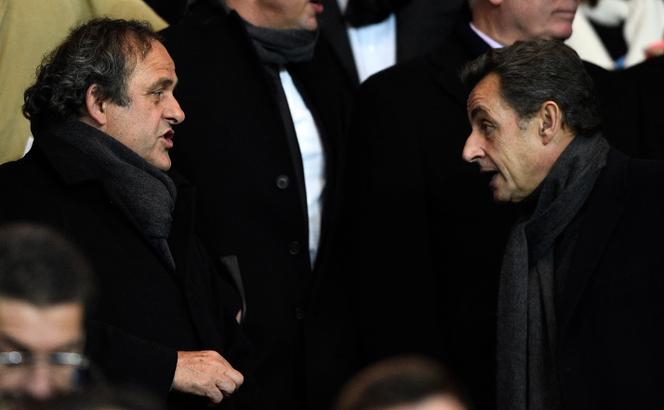 Michel Platini et Nicolas Sarkozy au Parc des Princes, en 2015