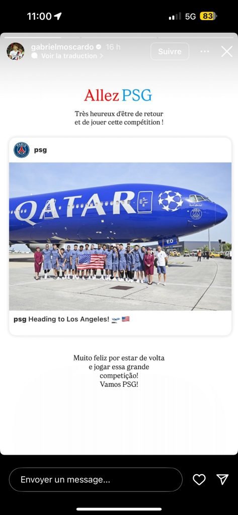 Gabriel Moscardo lors de sa participation à la Coupe du Monde des Clubs avec le PSG