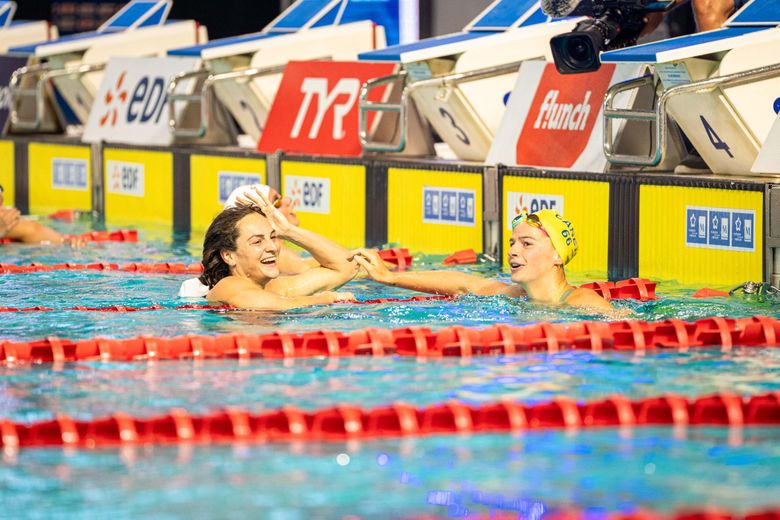Béryl Gastaldello rayonnante après sa victoire sur 100 libre