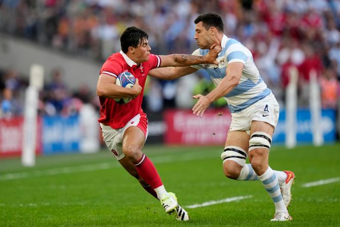 Louis Rees-Zammit lors du quart de finale contre l’Argentine à la Coupe du Monde de rugby, au Stade Vélodrome de Marseille, en octobre 2023