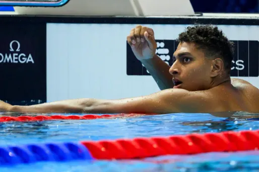 Yohann Ndoye-Brouard lors de sa course au 200 m dos à Singapour