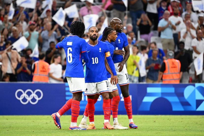 Manu Koné, Alexandre Lacazette, Michael Olise et Jean-Philippe Mateta pendant les JO de Paris