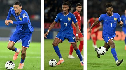 Hugo Ekitike, Khéphren Thuram et Kingsley Coman lors de France-Azerbaïdjan