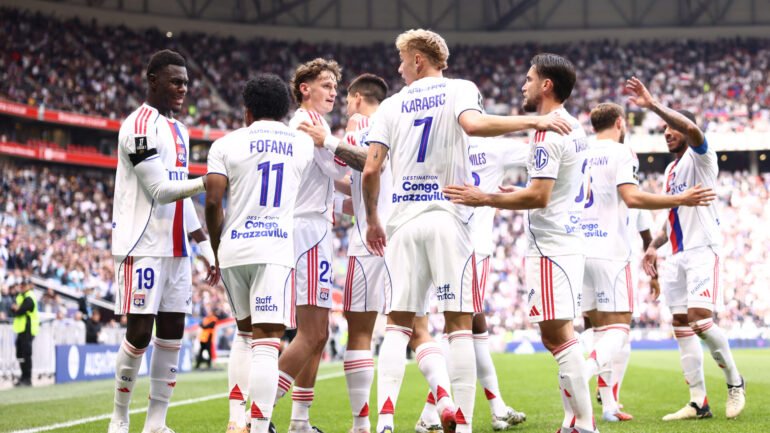 La joie des joueurs de l’OL contre Toulouse