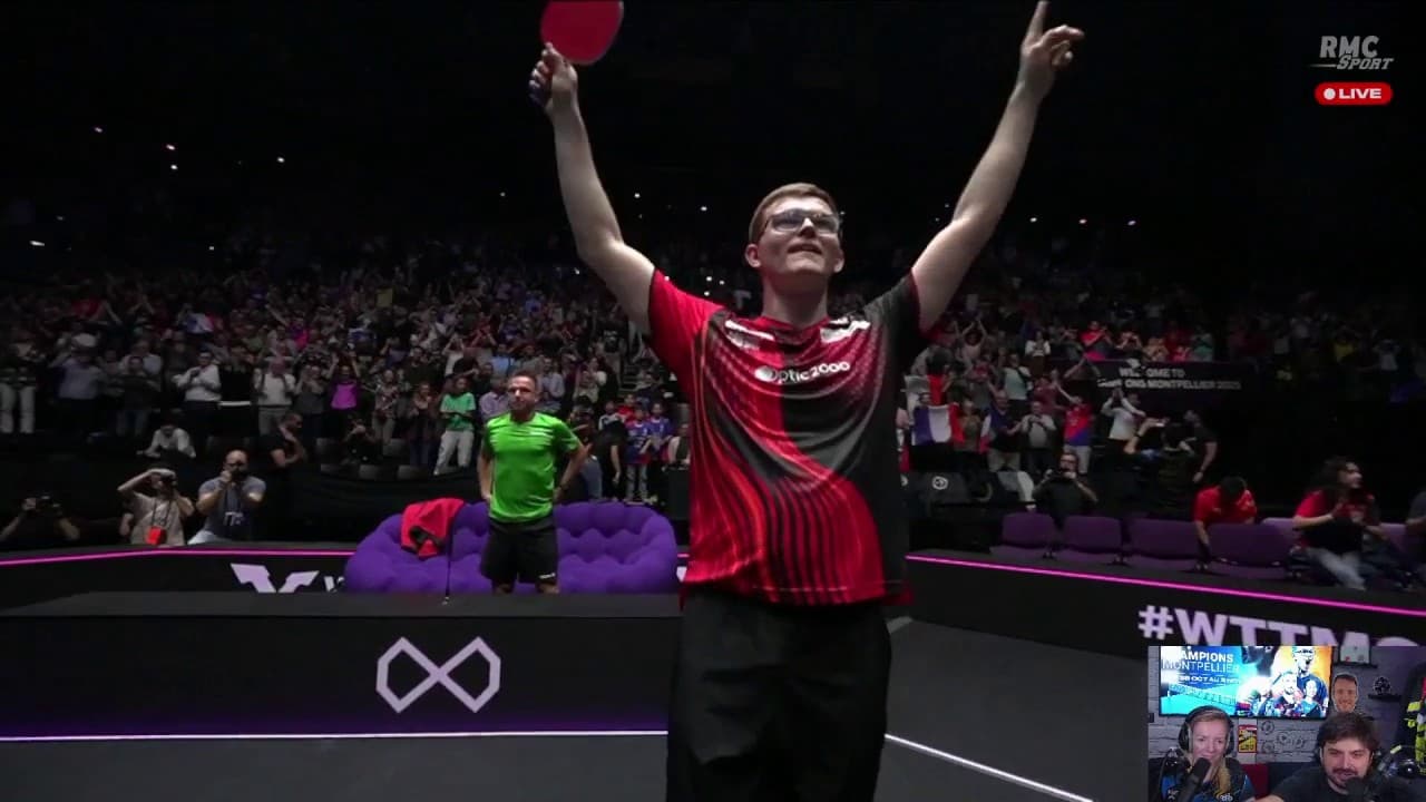 Alexis Lebrun en demi-finale du WTT Champions Montpellier devant le public