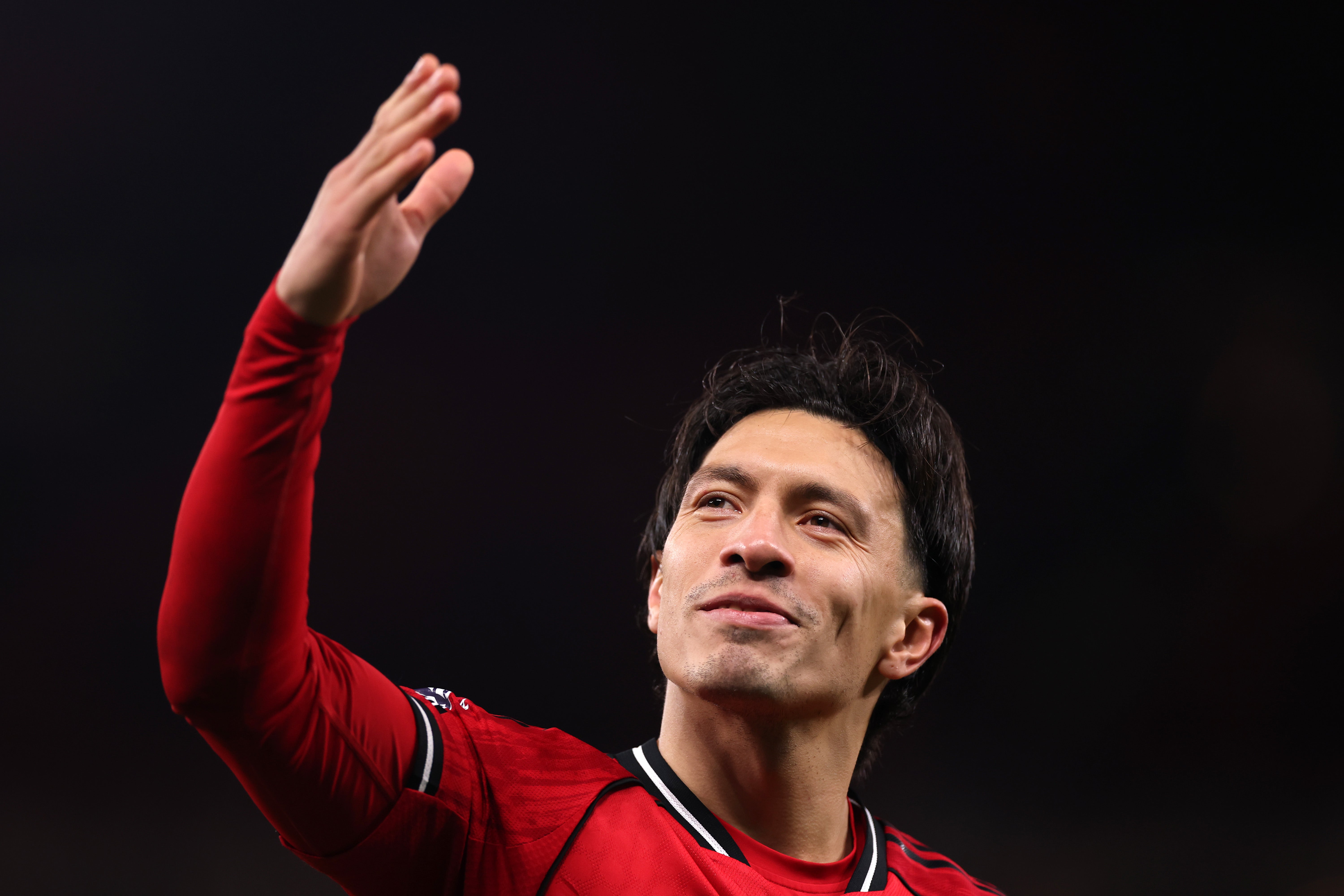 Stand-in captain Lisandro Martinez celebrates victory after Man Utd held on.